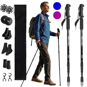 Trekking Poles Lightweight Aluminum Hiking Walking Sticks, HOMEYA Adjustable Collapsible Outdoor Trekking Pole with Long Grip for Men Women