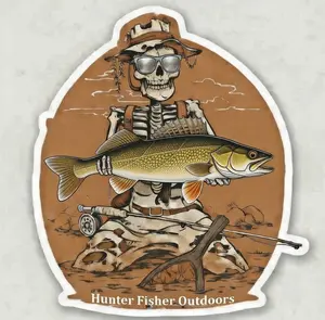 Skeleton holding walleye sticker