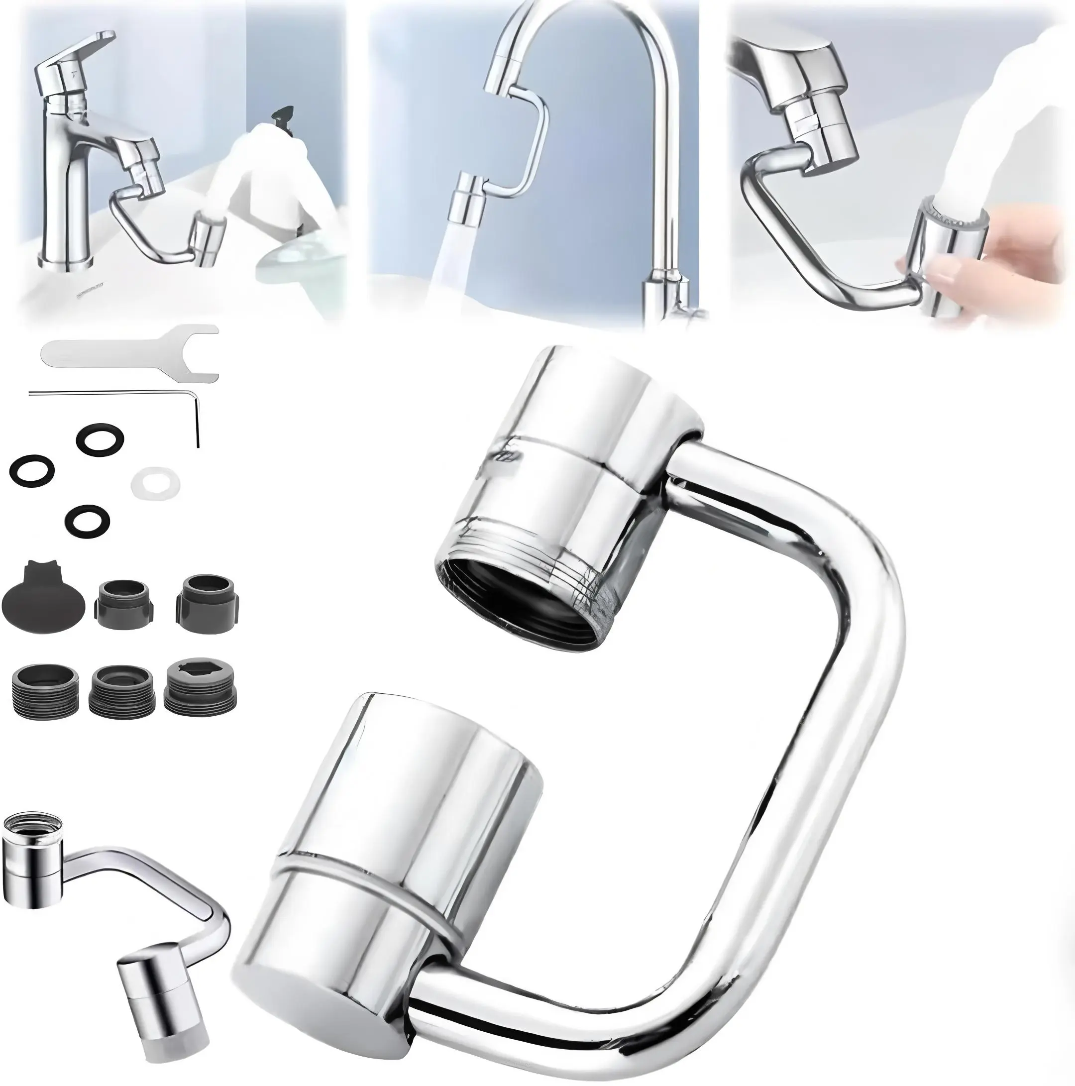 Solid Brass Lead-Free Faucet Extender with Curved Arm, Swivel Aerator - Anti-Splash, Water-Saving Tap Head Replacement, 1-Min Tool-Free Install, Outdoor Safe for Kitchen Sinks, Garden, Renters & Homes, Laundry