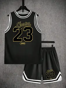 Men's "Boston 23 1989" Retro Basketball Jersey & Shorts 2-Piece Set, Vintage Streetwear Style, Breathable Mesh Fabric, Ideal for Urban Fashion Enthusiasts, Daily Wear, Weekend Hangouts & Trendy Casual Outfits