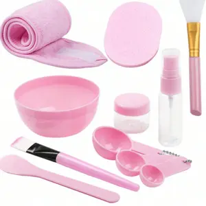 11-Piece DIY Mask Mixing Tool Kit, Includes Bowl Spoon Spatula Silicone Brush Spray Bottle Puff Soak Bottle Measuring Cup