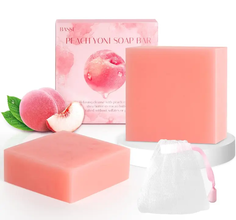 2 PCS Yoni Soap Bars for Women, Natural Yoni Bar pH Balance & Intimate Care | Feminine Wash Bar Soap for Gentle Cleansing with Freshness & Hydration, Handmade Peach Soap with Foaming Net 3.53 oz Each