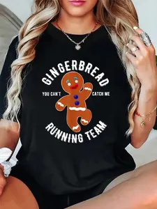 Cotton Unisex Graphic T-Shirt Gingerbread Running Team funny Gingerbread Christmas T-Shirt Vintage Casual Shirt women's graphic tees