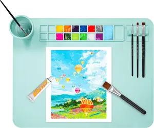 Painting Mat, 20" x 16" Art Mat with Cup,  Painting Mats for Crafts - Thick Large Artist Mats for  DIY Drawing Clay and Play Doh - (Blue)