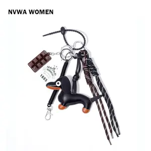 Cute Dachshund Keychain - Layered Black Dog & Chocolate Multi-Charm, Perfect Pet Lover Gift