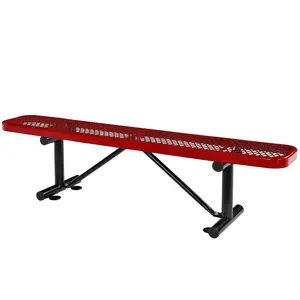 HIG Heavy Duty Expanded Metal Mesh Picnic Table - Industrial Style Outdoor Patio Furniture, Steel Frame, 1000 lbs Capacity, Black Thermoplastic Coating, Red Color