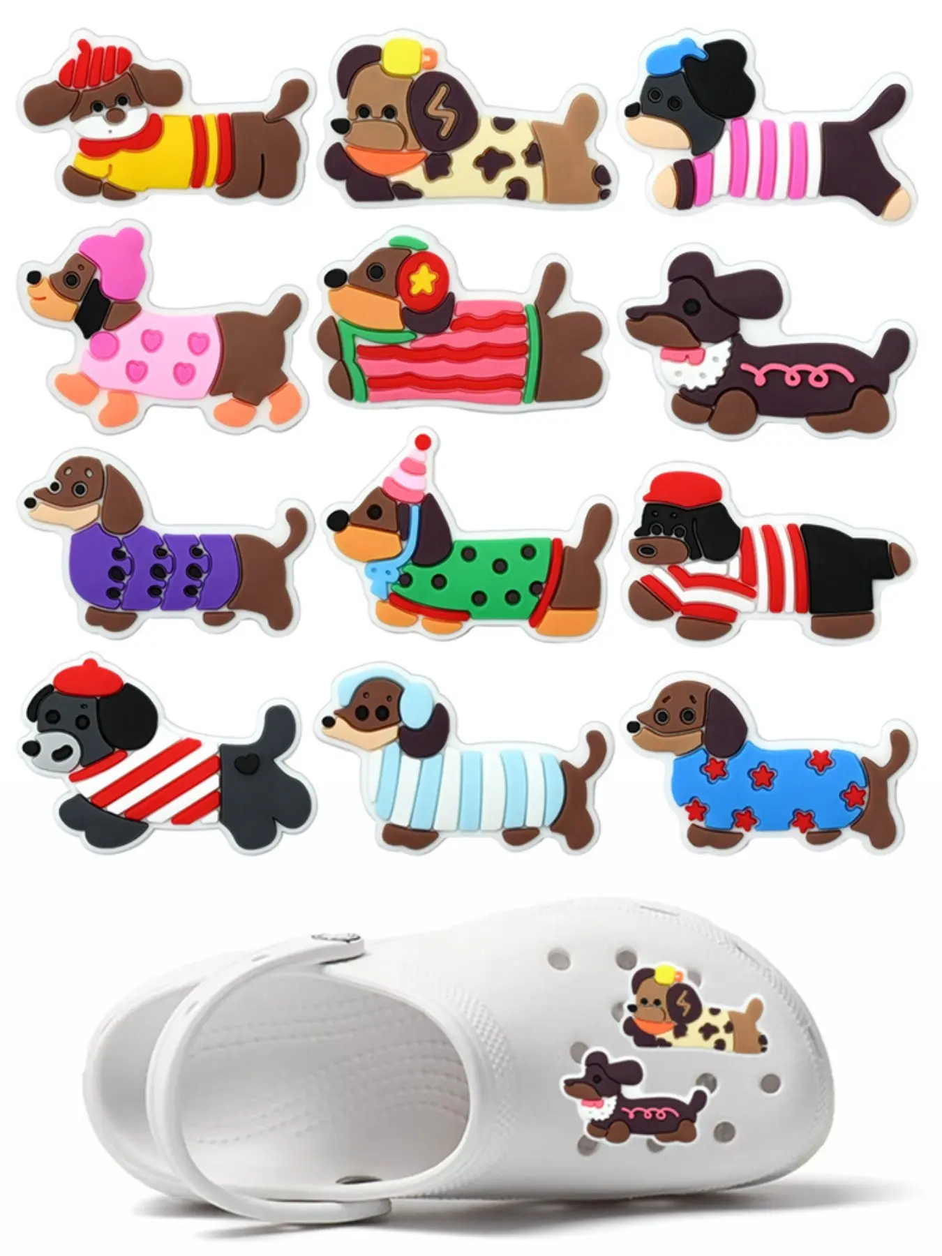 12pcs Cute PVC Soft Rubber Dog Shoe Charms Set For Bubble Slides Clogs Sandals,PVC Shoe Decorations Accessories Buckle For Christmas Birthday Gifts