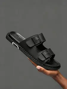 1Plus Size Men's Fashion Slide Sandals Lightweight Body, Premium Leather Upper, Comfortable Lining, Anti-Slip Textured Sole For Daily Commute Casual Wear