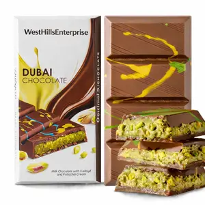 WestHillsEnterprise Dubai Chocolate Bar Pistachio 3.36 Oz Pack of 1 Luxury Premium Milk Chocolate Filled with Pistachio Butter & Shredded Knafeh Kadayif Snack - Cocoa