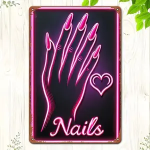Vintage Neon Sign, 8*12in Iron Nail Salon Neon Sign, Decorative Neon Sign for Home, Bedroom, Office, Restaurant, Bar, Coffee Shop, Library, Garage, Decorative Neon Light