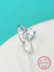 S925 Sterling Silver Synthetic Moissanite Ring, Classic Six Claw Synthetic Moissanite Ring, Solitaire Ring, Fashion Jewelry Accessories for Women & Girls