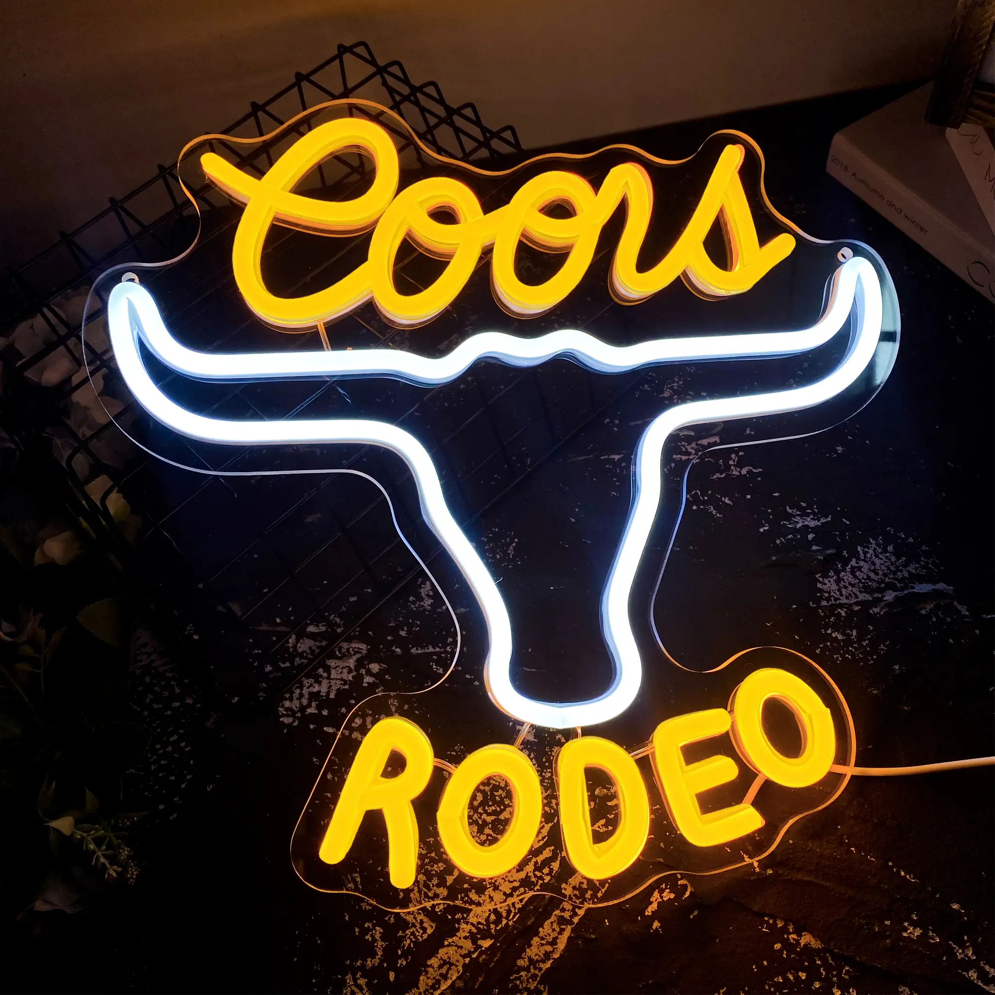 LED Neon Beer Sign with Western Rodeo Cow Skull Logo - Dimmable, USB-Powered Decor Lighting for Man Caves, Wall Sign, Bar & Party Decor Gifts for Boyfriends