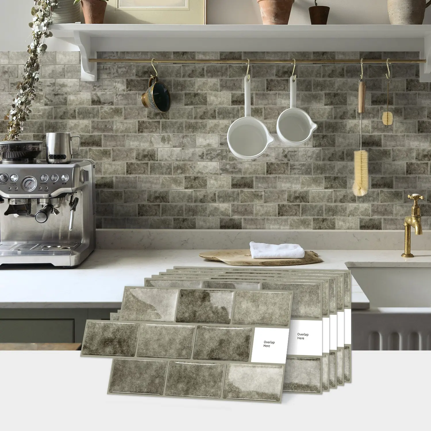 10-Sheet Peel and Stick Backsplash Tile, Rock Marble Stone, Self Adhesive Removable Tiles, 6x12 Inch, Kitchen & Bathroom Decor, Tile Stickers