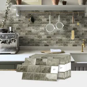 10-Sheet Peel and Stick Backsplash Tile, Rock Marble Stone, Self Adhesive Removable Tiles, 6x12 Inch, Kitchen & Bathroom Decor, Tile Stickers