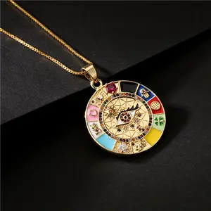 Women's Fashion Gold Color Copper Necklace, Oil Dripping Evil Eye Pendant, Fashion Costume Jewelry for Party, Birthday Gift
