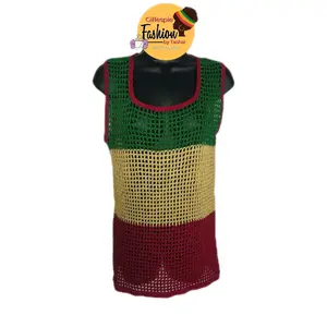 Rasta Colors Crochet Mesh Marina handmade undershirt Weaving Sewing Lightweight Men wears