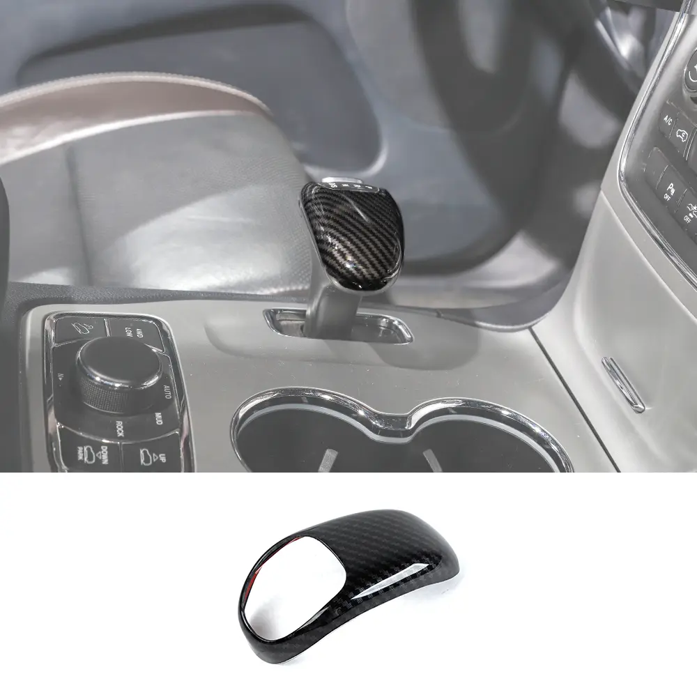 Carbon Fiber Design ABS Gear Shift Knob Cover Trim - Red Shift Lever Cover, Car Interior Decor Accessory for 2012-2014 Chrysler 300C & Grand Cherokee