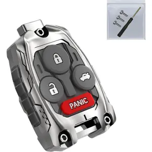 Cutting NOT Required - Honda Accord Civic CR-V Odyssey Pilot Ridgeline CR-Z Fit Upgraded Version Heavy Zinc Alloy Key Fob Shell Case Replacement for Key Fob Cover (4 Button-Silver)