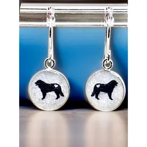 Bernese Mountain Dog Sterling Silver Earrings-Black Silhouette & White Background-Lovable “Berner” Greater Swiss Mtn. Dog Breed Jewelry