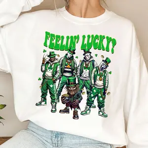 St. PatrickDay Horror Crew Shirt, Feelin Lucky Horror Shirt, Trending Graphic Tee