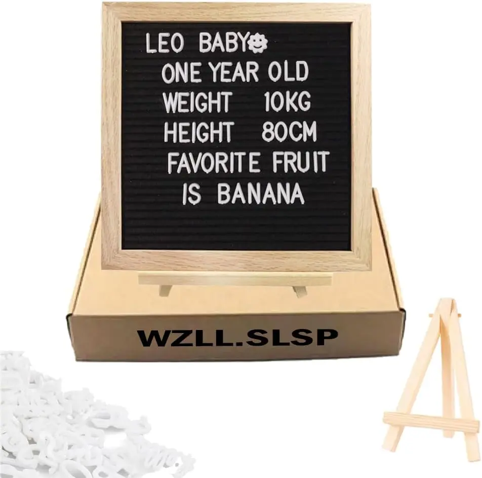 10x10 Inch Black Felt Changeable Letter Board - Wutong Wooden Decor with 340 Characters, Sign & Stand, Ideal for Room Decor, Newborn Announcements, Birthday Gift Ideas