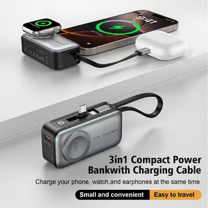 Portable Iwatch wireless Charger, 5000mAh Power Bank For iwatch 3-10 SE/Ultra, USB-C in and Out Fast Charging Battery Pack, Charger Cable, Travel Essential Iwatch/Phone Power Bank, for iPhone 16/15,  Galaxy Phone,  and More
