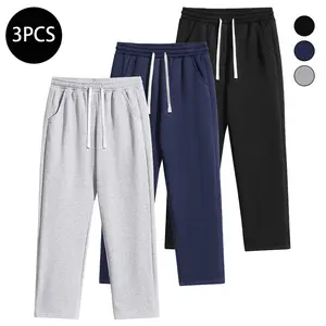 Men's Regular Fit Solid Color Jogger Pants with Drawstring Waistband Autumn Winter Casual Pocket Design Long Trousers Everyday Wear 3PCS warm