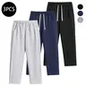 Men's 3PCS Regular Fit Solid Color Casual Athletic Joggers - Drawstring Waistband, Pocket Design, Warm Polyester, Autumn Winter, Mens Clothing, Easy Men's Pants, Grey Sweat Pants, Essential Sweatpants, Streetwear Clothing,sohochic