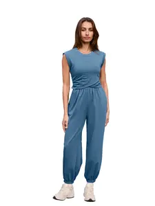 BerryGo Women's Two Piece Athletic Sets Casual Workout Sleeveless Cropped Tops High Sweatpants Joggers Tracksuits