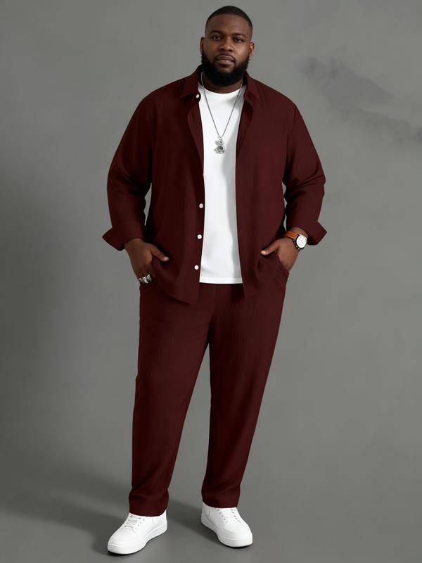 Plus Size Men's Casual Sport Suit Outdoor Leisure Button Closure Jacket & Pants Set for Spring Summer Adult Males Black Trouser Menswear Gamis - Clothes Formal Long Sleeve