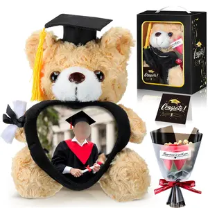Graduation Bear Gifts Set with Heart Picture Frame Congrats Grad Card Plush Animal Bear with Tassel Grad Hat & Soap Artificial Flower Graduation Gifts Class of 2026 for Friends Family Son Daughter Graduation Ceremony Gift Graduation Party Favors