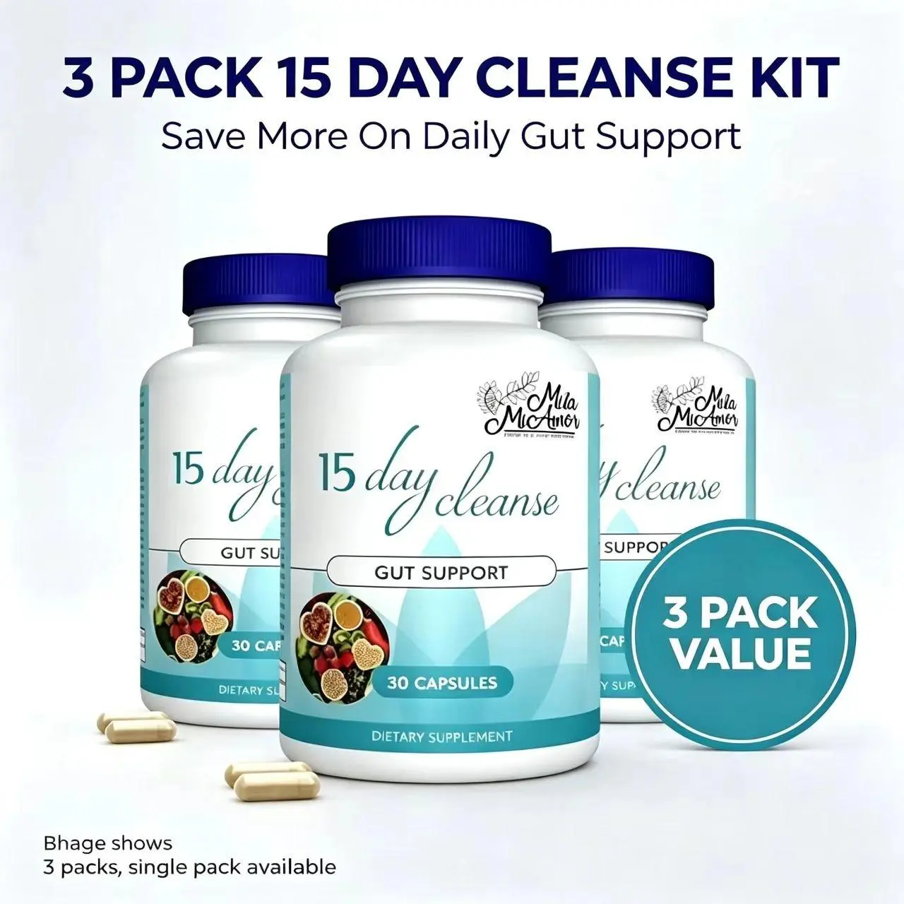 Mila McAnner 15 Day Cleanse Gut and Colon Support Caffeine Free Advanced Formula with Senna Cascara Sagrada Psyllium Husk Non-GMO Probiotics