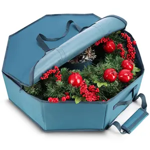 Hearth & Harbor Wreath Storage Bag – Christmas Wreath Storage Container with Dual Zippers & Handles, Protective Organizer Box