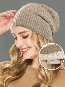 New Wool Blend Satin Lined Knit Beanie Hat, Lightweight Unisex Soft Loose Fit Warm Cap for Fall & Winter, Casual Style