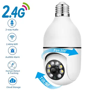 Smart Camera, E27 Bulb Camera 2.4G WiFi, 355° Pan-Tilt, App Remote Control, Two-Way Talk, IR Night Vision, Cloud & TF Storage, Home Pet Monitoring, Home Security Camera