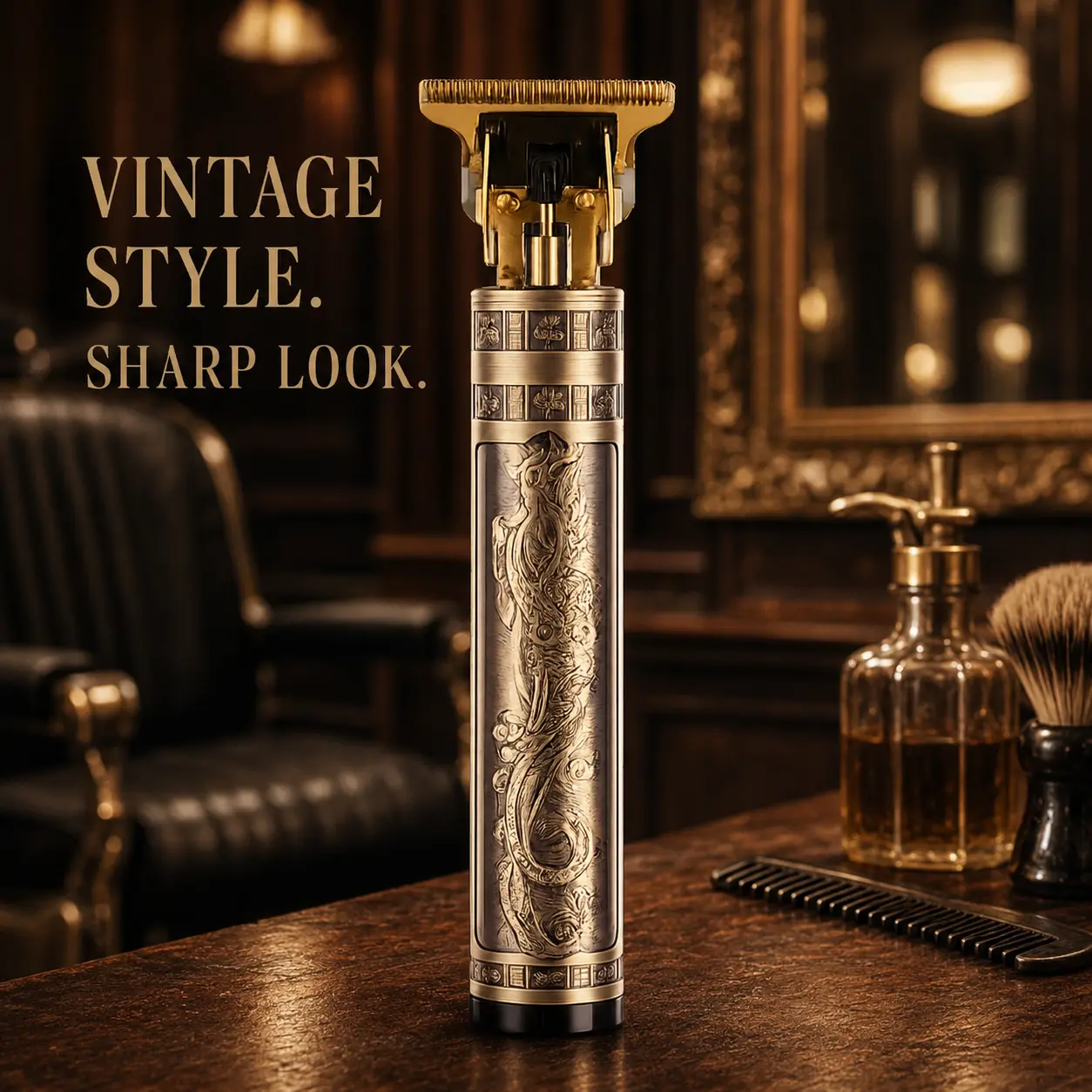 Vintage T-Blade Men's Hair Trimmer, USB RechargeableCordless Barber Utensils with 4 Guide Combs, BeardTrimmer & Hairline Edger for Lineups, Sideburns