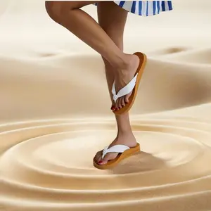 Women's summer fashion flip flops with beach strap, arch support, yoga soft sole, shock-absorbing outdoor thick sole flip flops