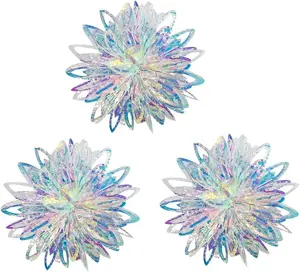 Iridescent Flower Ball Ornament Hanging Decoration, Foil Ceiling Decorative Hanging Ornaments for Christmas Bridal Shower Wedding Birthday Frozen Theme Party Fairy Princess Rainbow Show Decoration