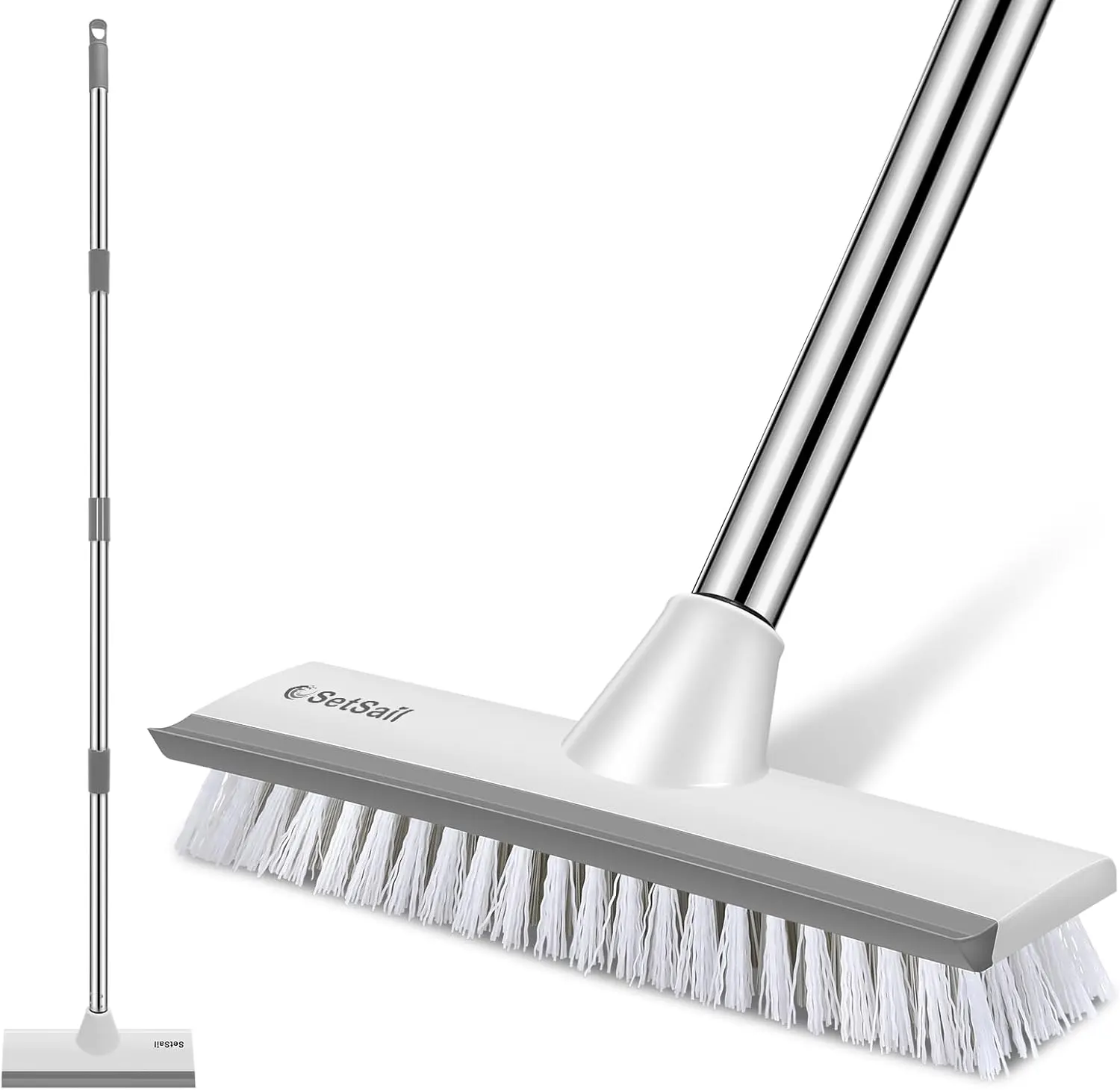 SetSail Floor Scrub Brush with 51-Inch Long Adjustable Handle 2 in 1 Scrape Brush Stiff Bristle Floor Scrubber for Cleaning Shower Bathroom Garage Kitchen Wall Deck Tub Tile