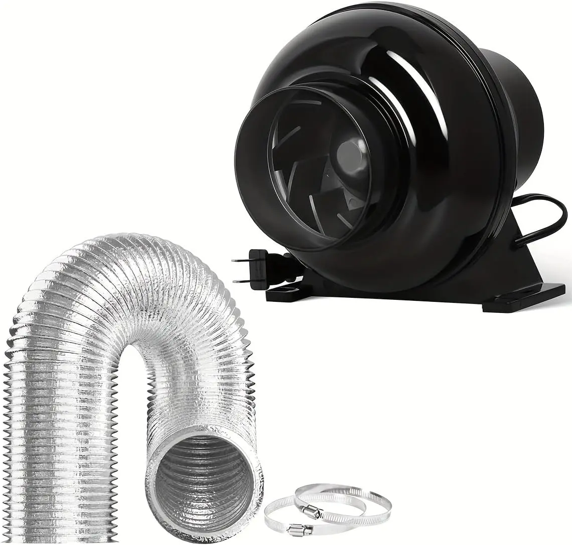 iPower 4" 195 CFM Inline Ventilation Fan, 8ft Aluminum Ducting & 2 Clamps – Quiet Air Circulation Blower for Grow Tents