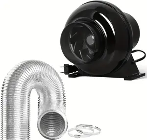 iPower 4" 195 CFM Inline Ventilation Fan, 8ft Aluminum Ducting & 2 Clamps – Quiet Air Circulation Blower for Grow Tents
