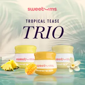 SWEETUMS The Tropical Tease Trio Lip Balm Bundle Vanilla, Mango, and Pineapple buy two get three glossy hydrating jojoba oil