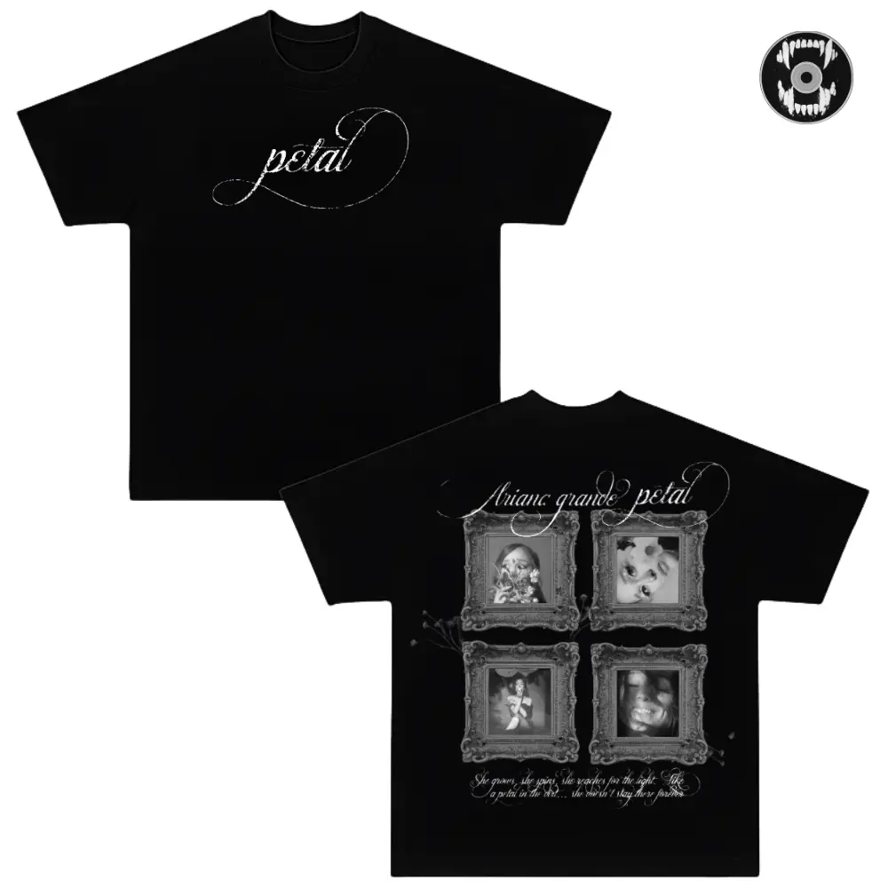 Petal T-Shirt, Ariana Graphic Tee, Double Sided Petal Album Inspired Shirt, Vintage Aesthetic Pop Music T-Shirt, Heavyweight Cotton Oversized Streetwear, Unisex Concert Fan Gift, Minimalist Black Graphic Tee, Trendy Pop Culture Merch, Y2K Style Apparel