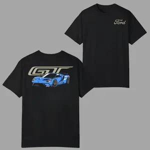 Ford GT Supercar T Shirt, Blue Race Car Graphic with GT Logo 2 Sides, Bold Motorsport Tee for Auto Fans and Speed Enthusiasts for Men & Women, 2000s Outfits, Graphic Tee, Summer Deals