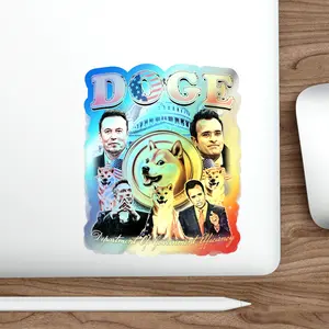 Holographic Sticker Elon Musk Vivek Ramaswamy DOGE Coin, Die-Cut Decal for Laptop, Hydroflask, Phone, Water Bottle, Custom Sticker