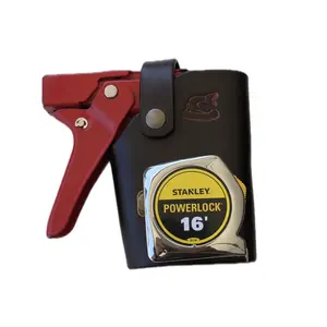 Staple gun holster with measuring tape clip