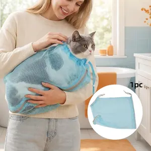 Cat Bathing Bag – Anti Scratch Mesh Pet Grooming Bag for Nail Trimming Ear Cleaning Washing – Adjustable Drawstring Multi Opening Escape Proof for Small Medium Cats – Holiday Series for Fussy Felines