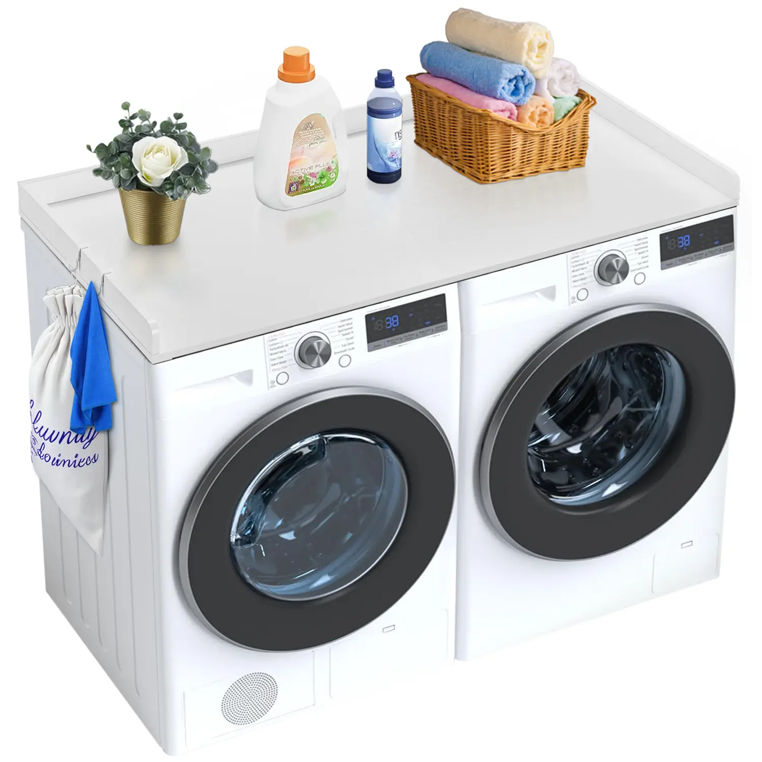 【summerfinds】VEVOR 54"x27" Wooden Washer Dryer Countertop, Water-Resistant Laundry Machine Topper with Anti-Slip Pads & Washing Machine Cover, White Laundry Room Storage Solution, Father's Day Gift Option, P2 Carb Board