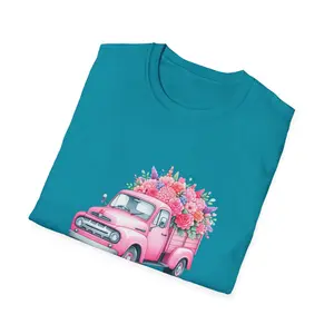 Pink Floral Truck T-Shirt | Vintage Flower Pickup Tee