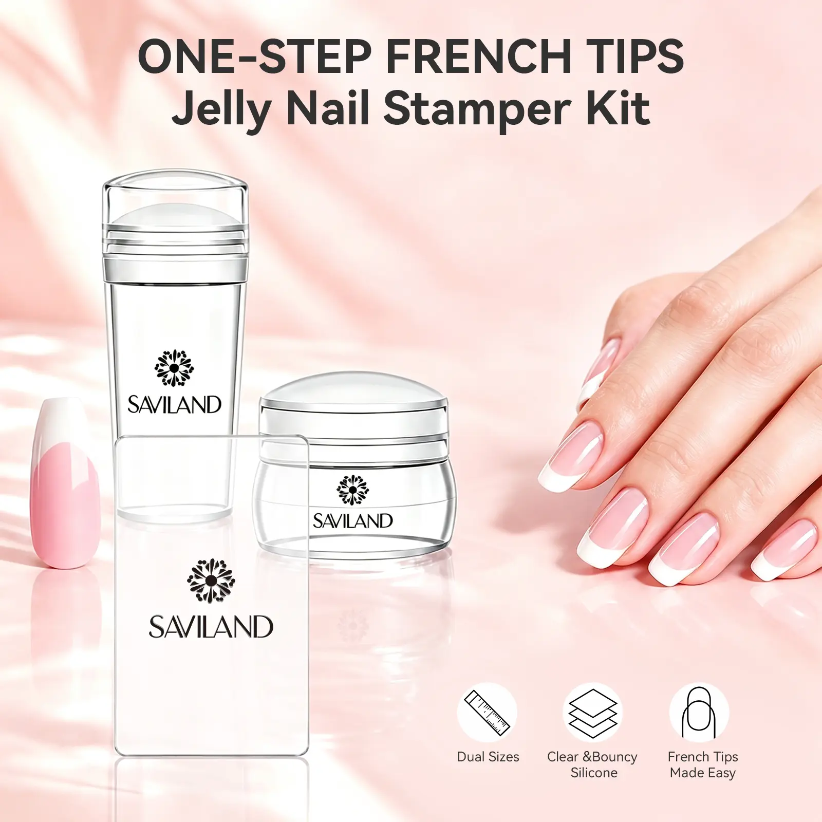 SAVILAND French Tip Nail Stamp Kit – 4PCS Silicone Stampers (Long & Short) With Scrapers For DIY French Manicures At Home Or Salon-quality Results